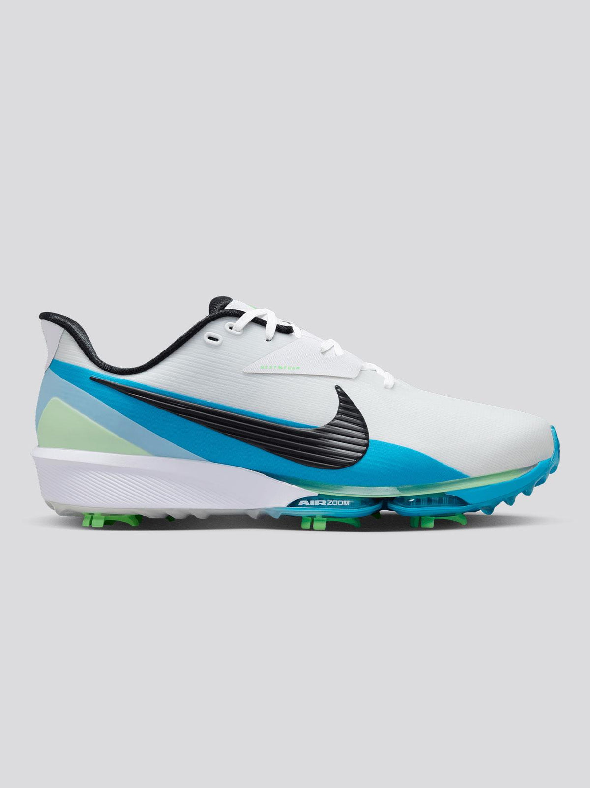 Nike Air Zoom Infinity Next% Tour 3 Spiked Golf Shoes in White/Summit Black/Light Current Blue - main product view