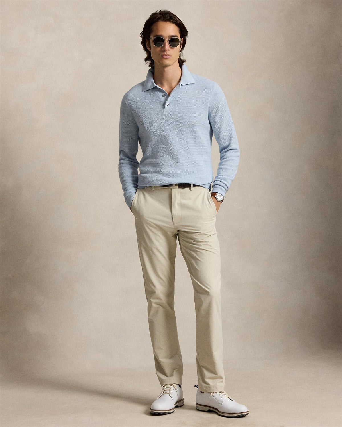 Striped Performance PoloCollar Sweater Blue Combo