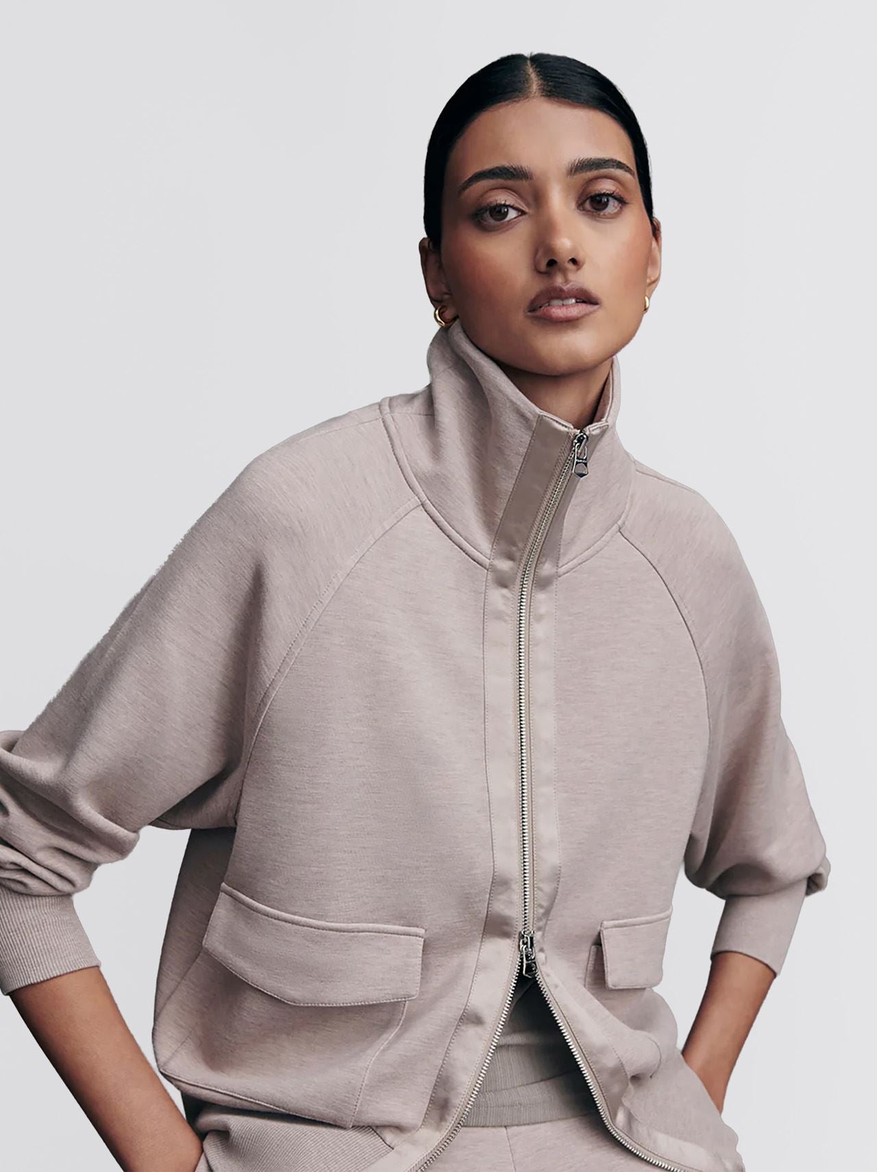 Roxbury Sweat Zip Through Taupe Marl