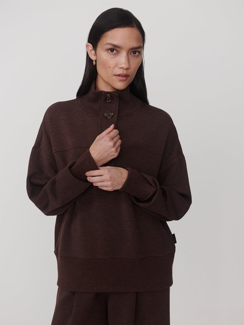 Bronya Button Placket Sweat Coffee Bean Marl