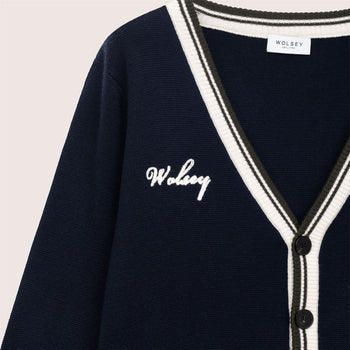 Golf Club Merino Wool Cardigan Navy