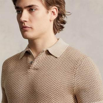 x TRENDYGOLF Cotton Blend SS Herringbone Pullover Tan Multi
