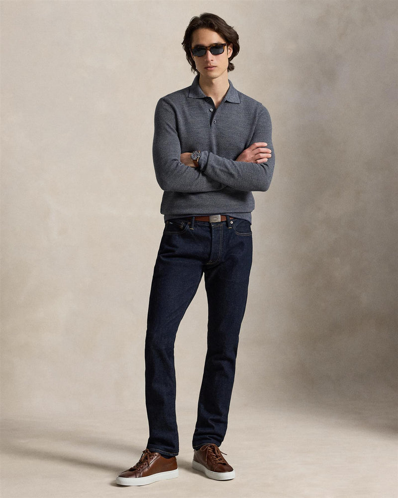 Striped Performance PoloCollar Sweater Navy Combo