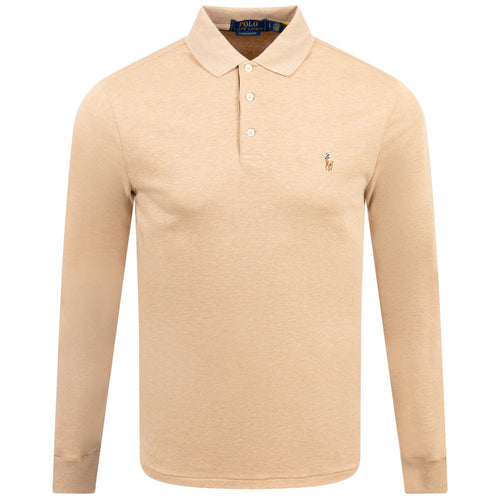 Polo Golf Slim Fit Cotton Long Sleeve Polo Camel Heather - AW23