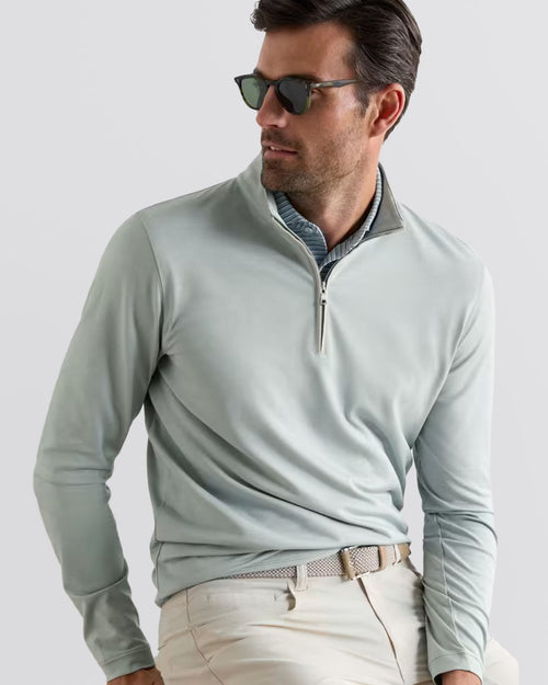 Albatross Cotton-Blend Pique Quarter-Zip Mid Layer Light Willow