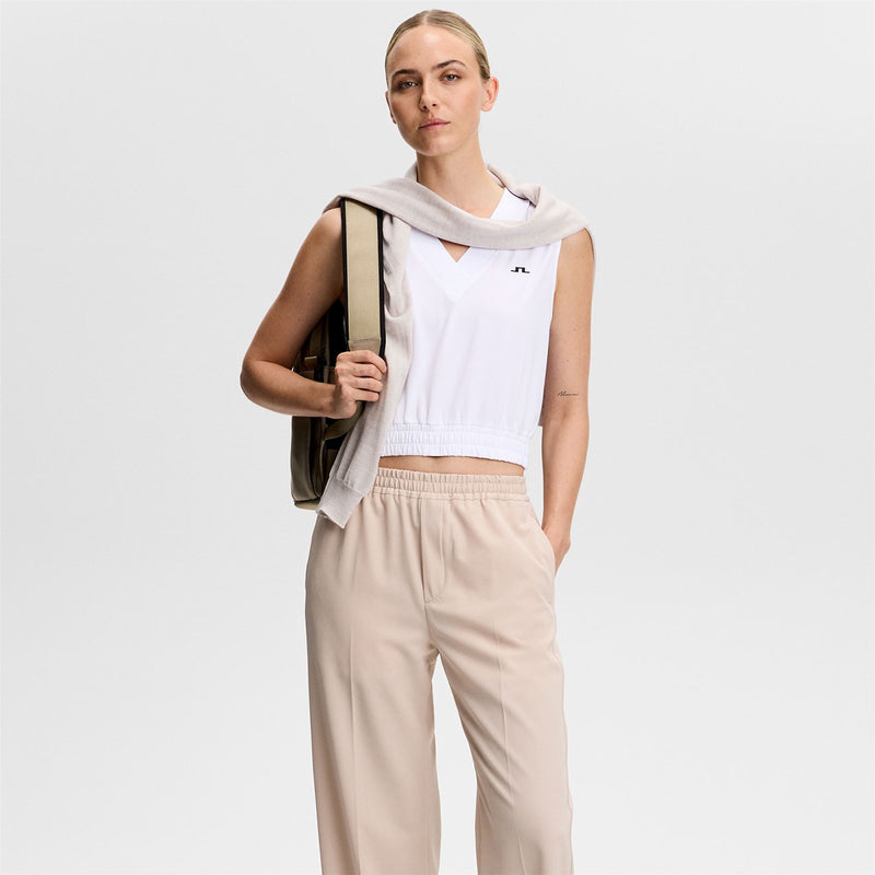 Liny Cropped V-Neck SL Top White