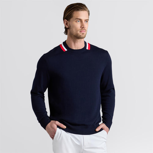 Colourblock Intarsia Crewneck Merino Wool Sweater Twilight/Lava