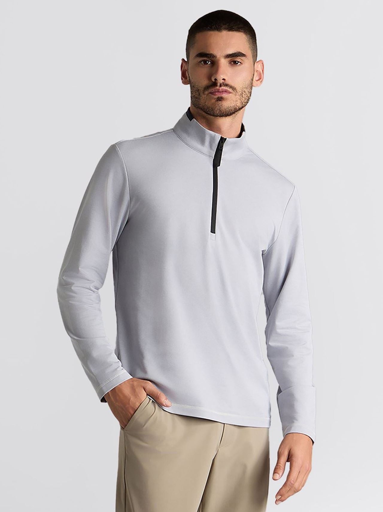 Brushed Back Tech Quarter Zip Mid Layer Light Grey Melange