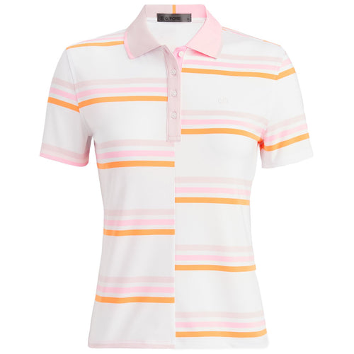 Damen-Poloshirt aus technischem Jersey mit versetztem Farbverlaufsstreifen und Rippkragen, Blush Pink – SS24