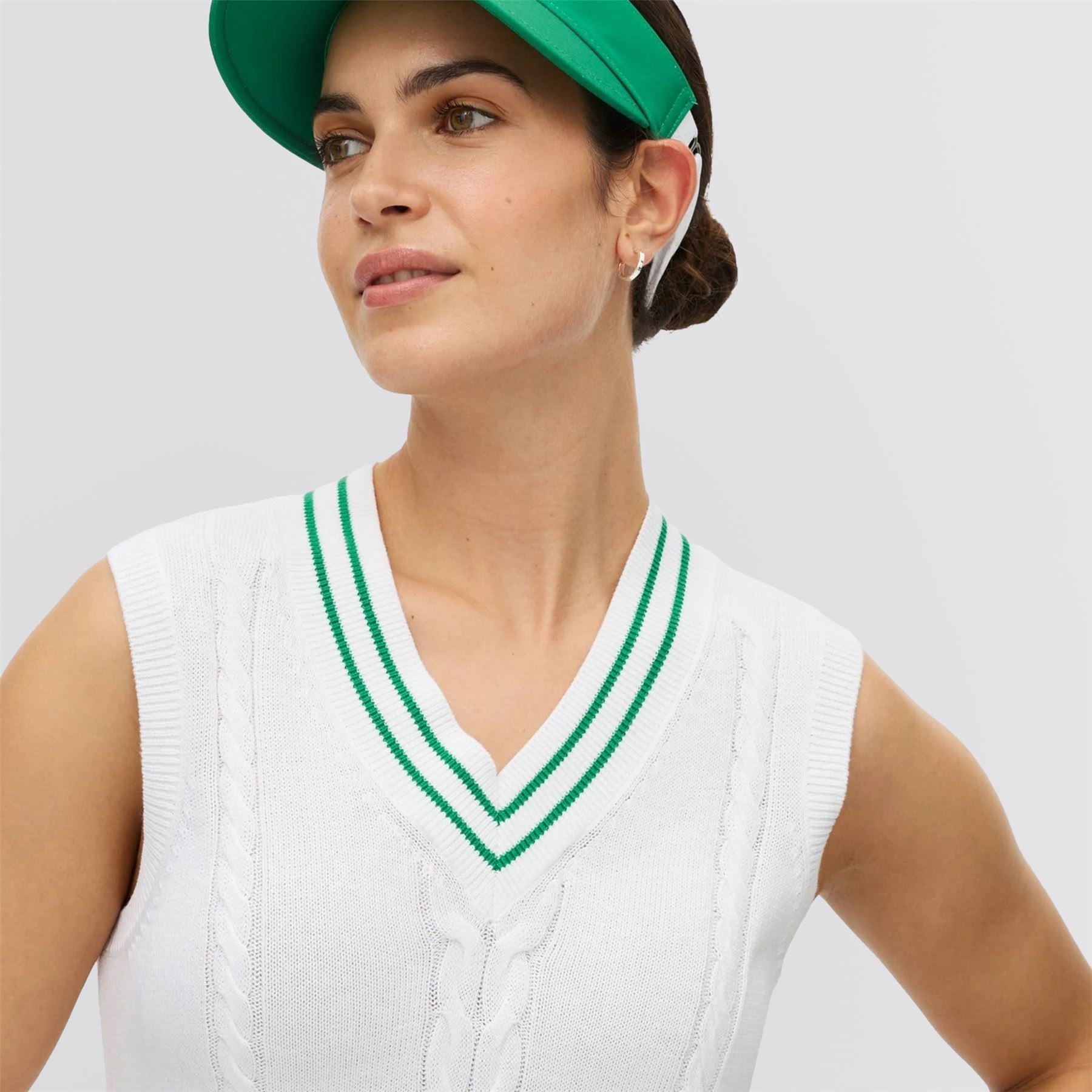 Cotton Cable Vest White/Green