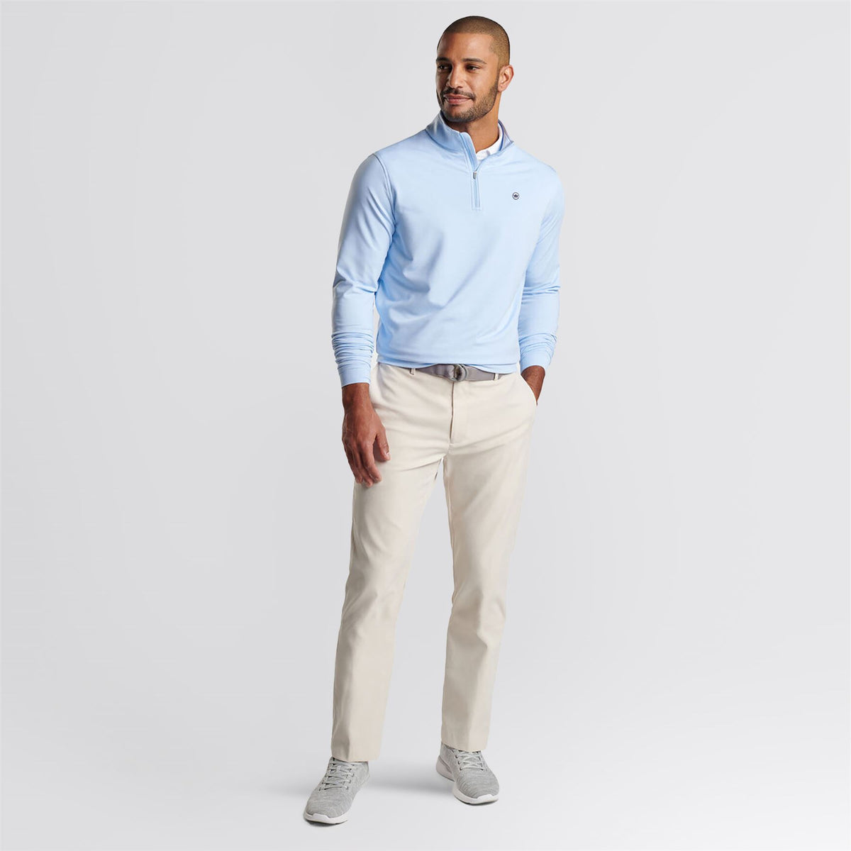 Perth Mini Stripe Quarter Zip Mid Layer Cottage Blue/White