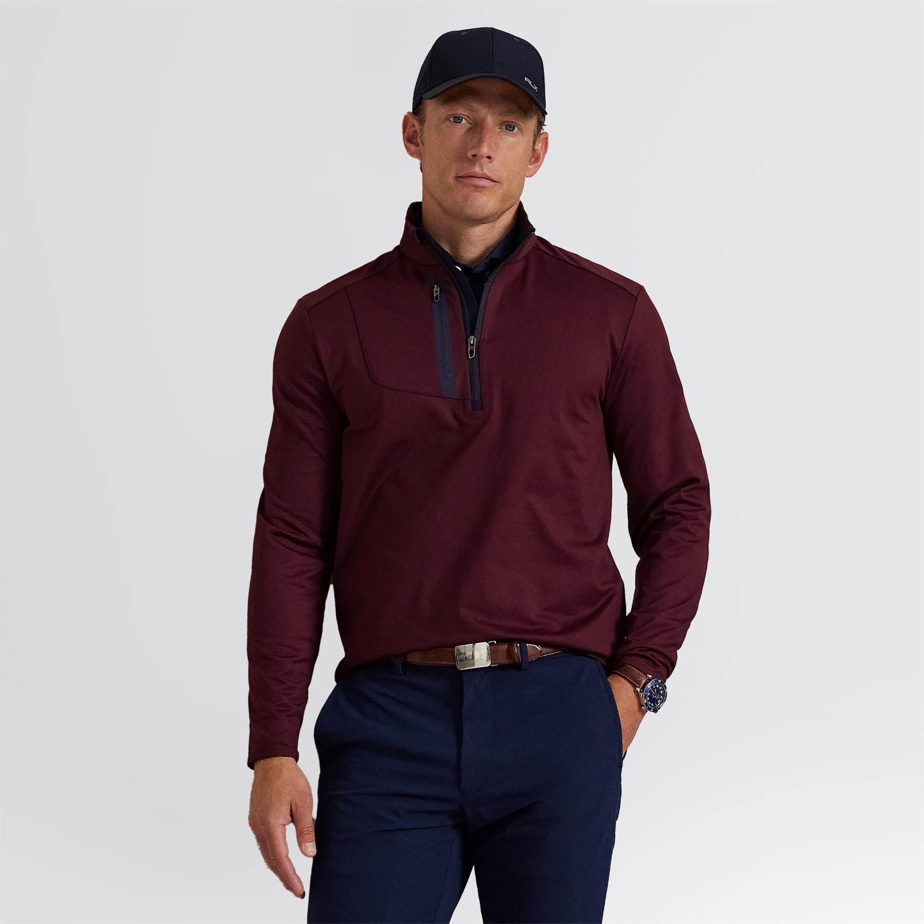RLX Half Zip Stretch Jersey Mid Layer Rich Ruby