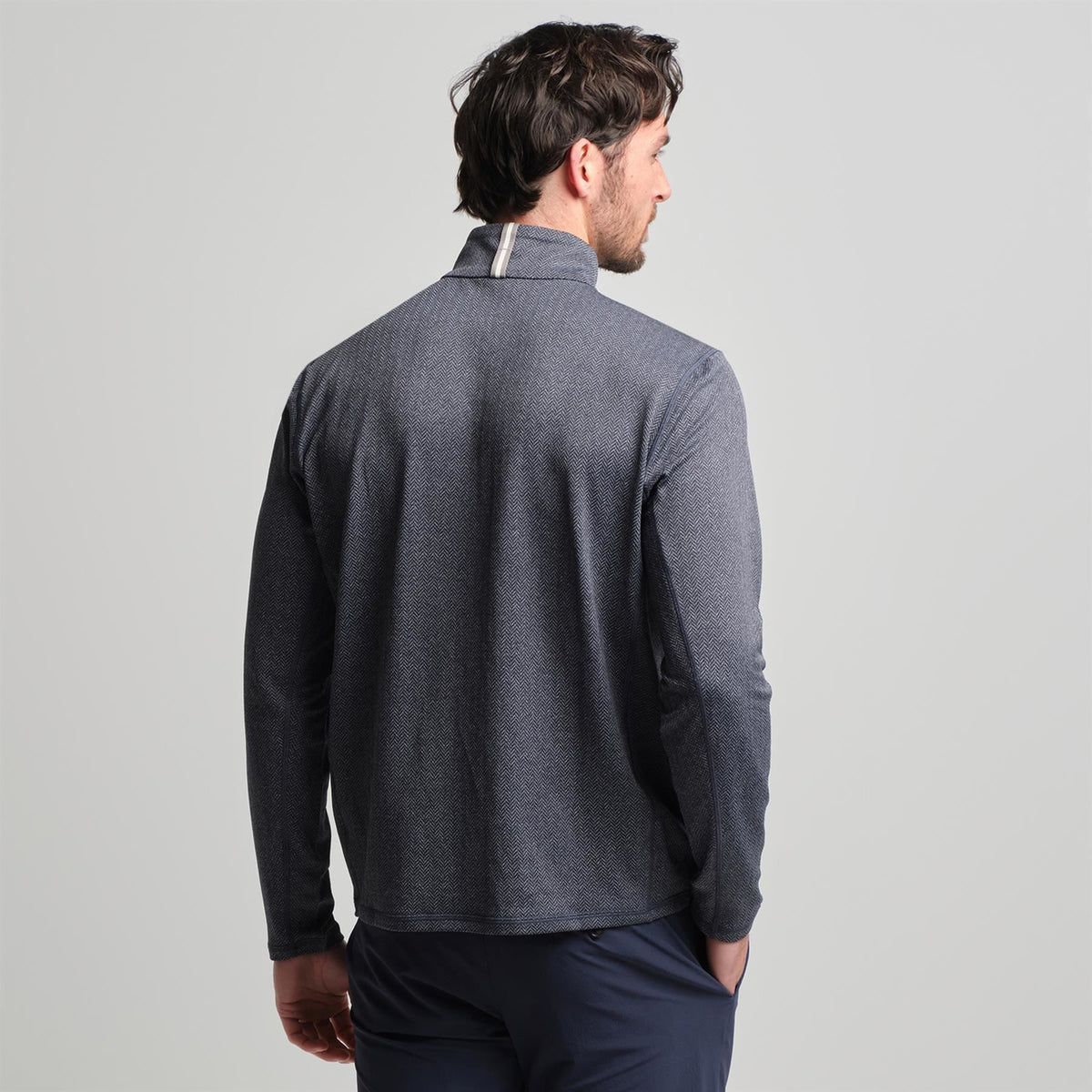 Palmer Performance Quarter Zip Navy Herringbone