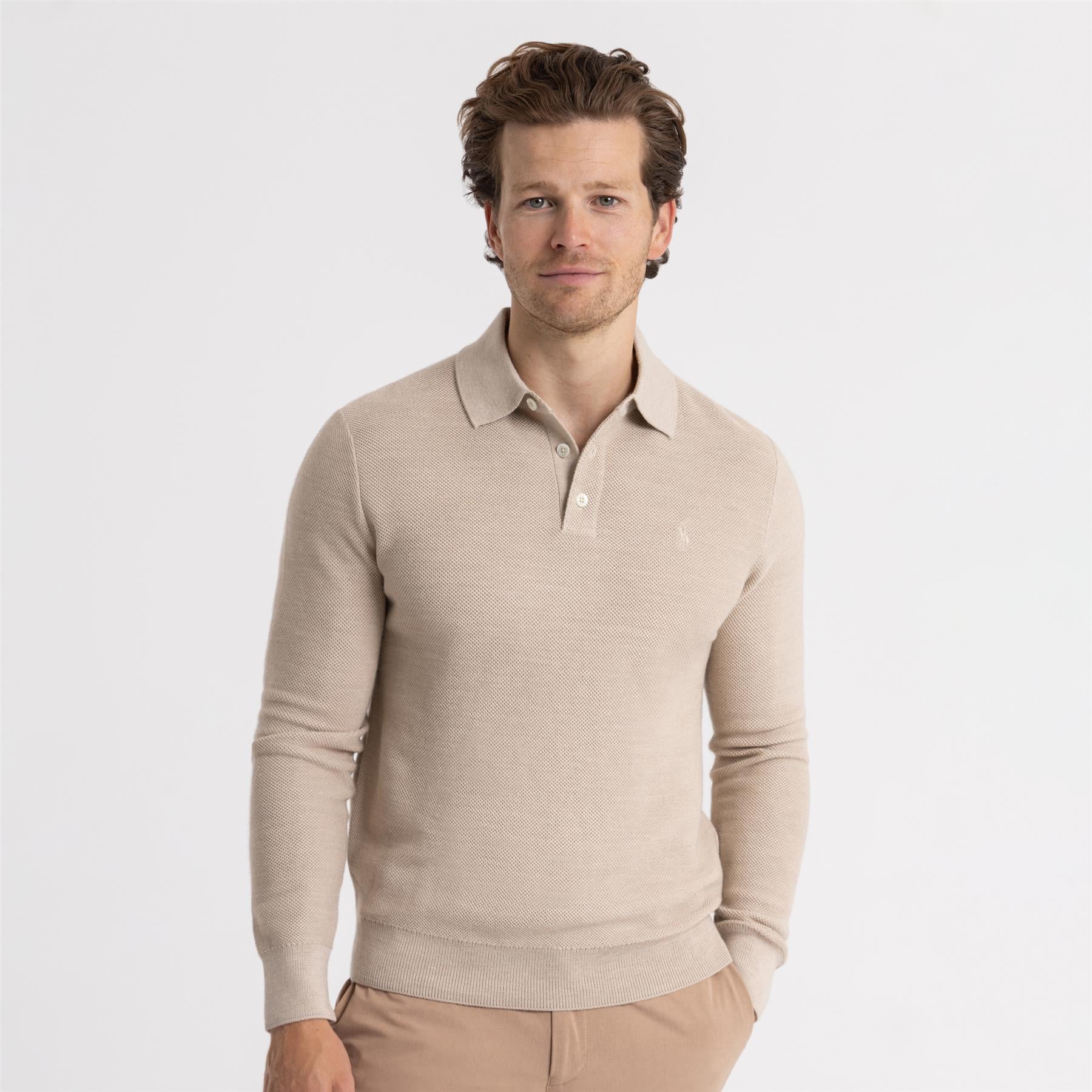 RLX Merino Coolmax Sweater Polo Ecru Tan Heather