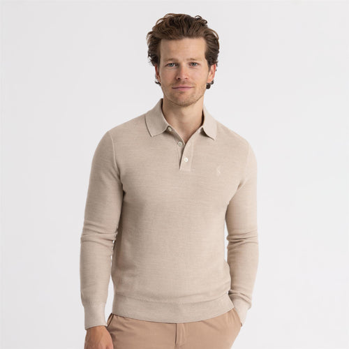 RLX Merino Coolmax Sweater Polo Ecru Tan Heather