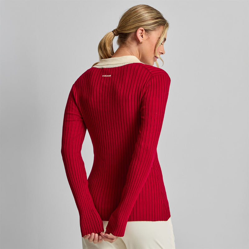 Pointelle Rib Long Sleeve Knit Polo