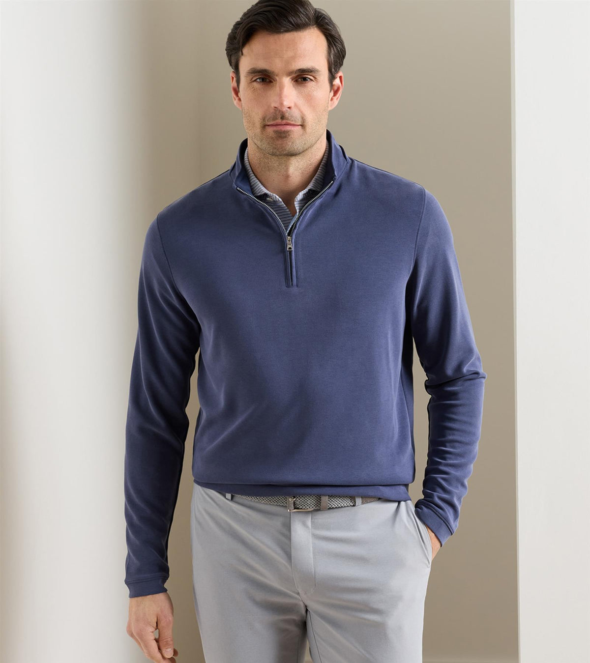 Soft Suede Performance Quarter Zip Mid Layer Navy