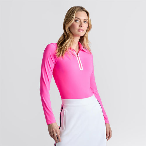 Silky Tech LS Quarter Zip Polo Knockout Pink
