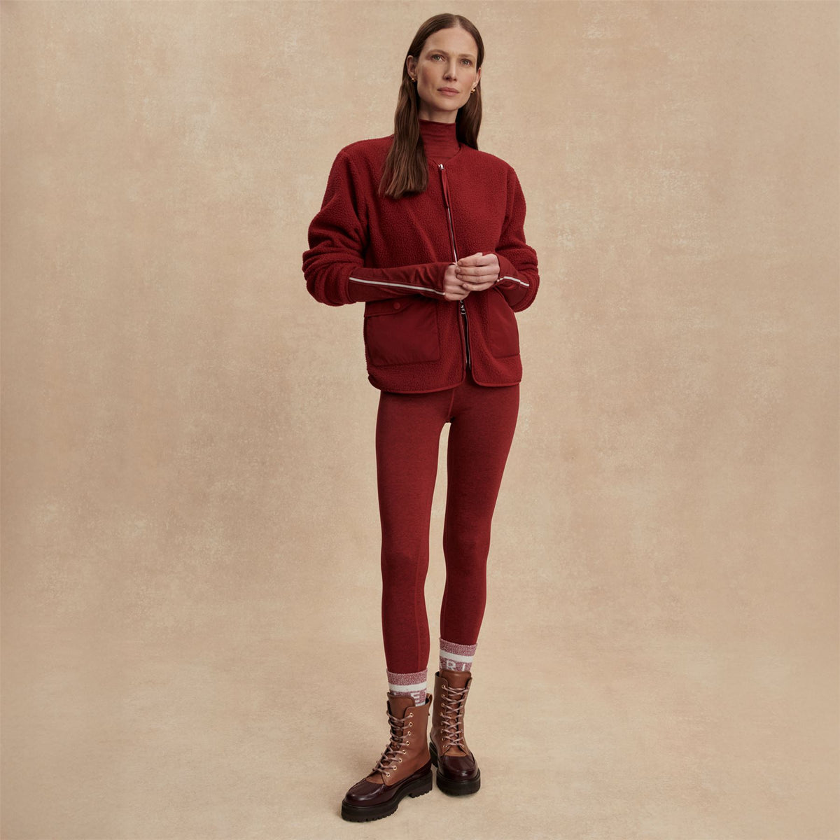Marina Collarless Fleece Red Dahlia