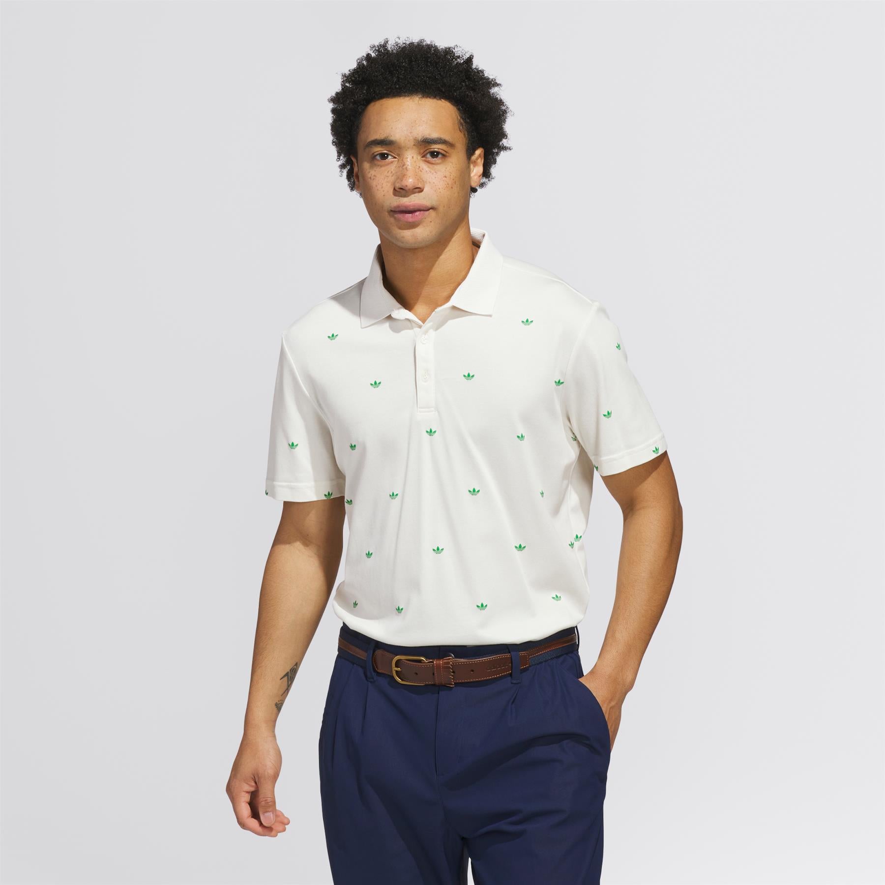 Printed Trefoil Polo Chalk White