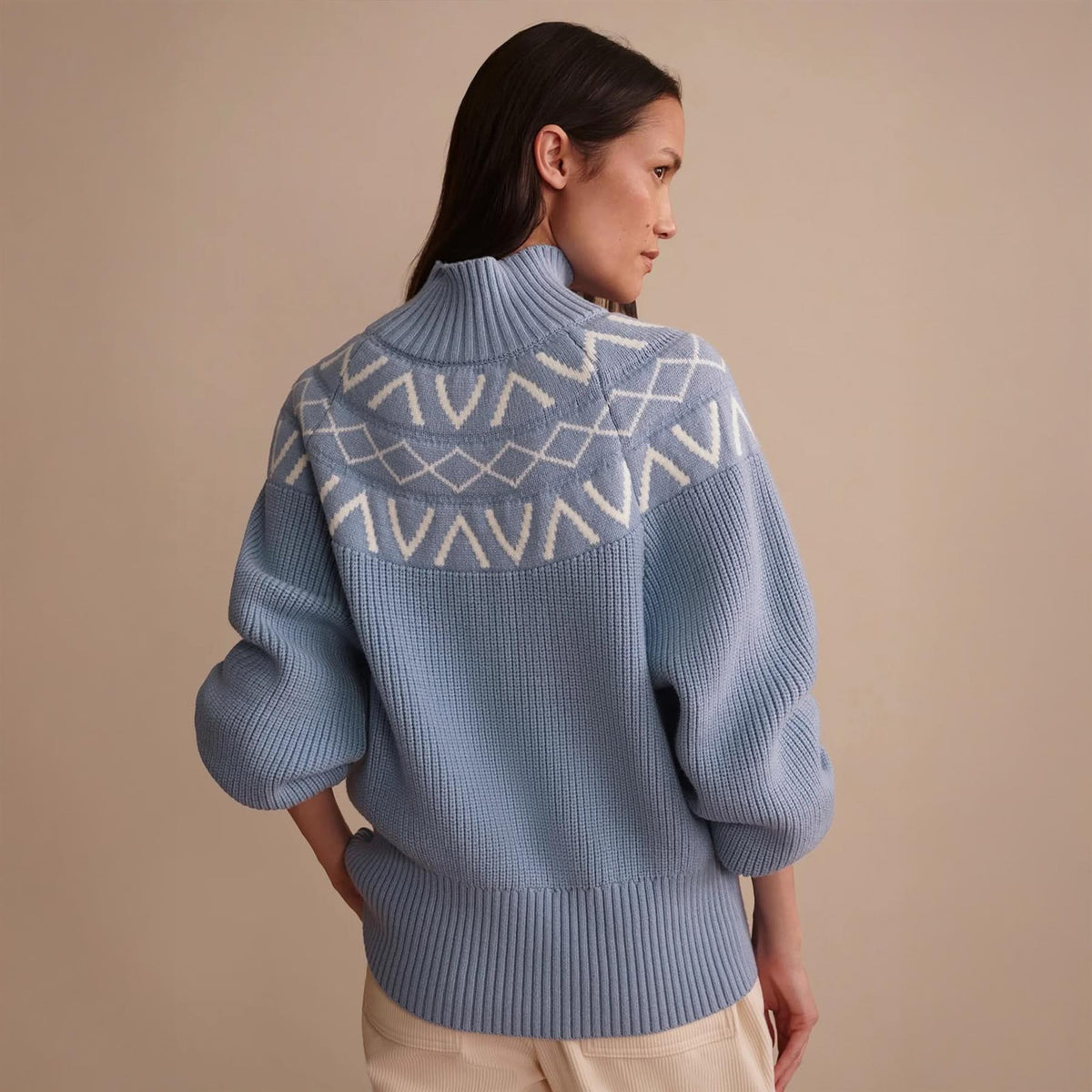 Marcie Fairisle Yoke Knit Sweater Glacier Blue