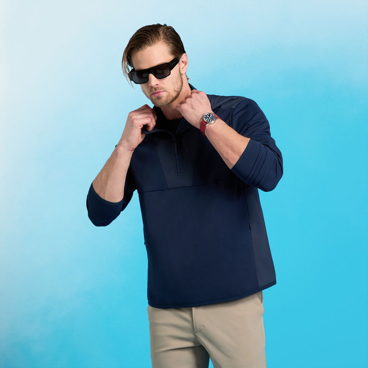 Nylon Panelled Quarter Zip Jacket Twilight