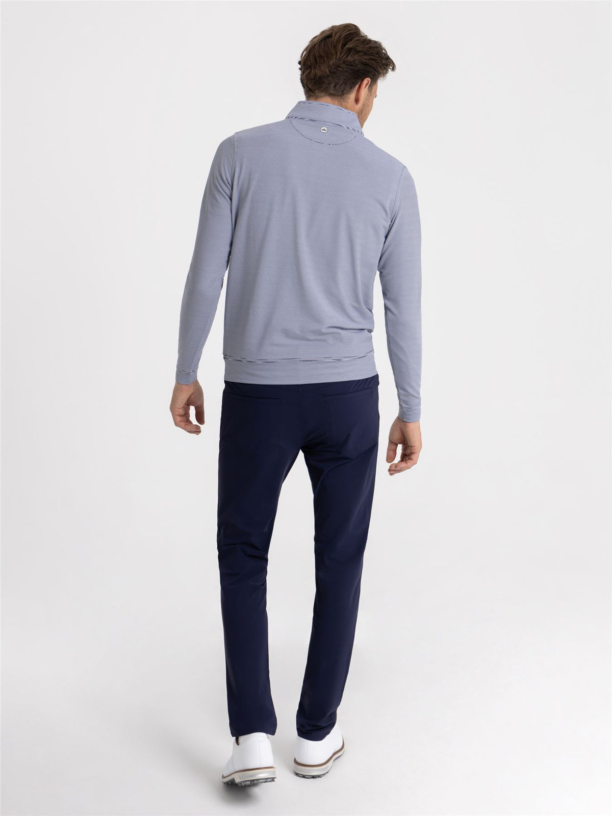 Perth Mini Stripe Quarter Zip Mid Layer Navy/White