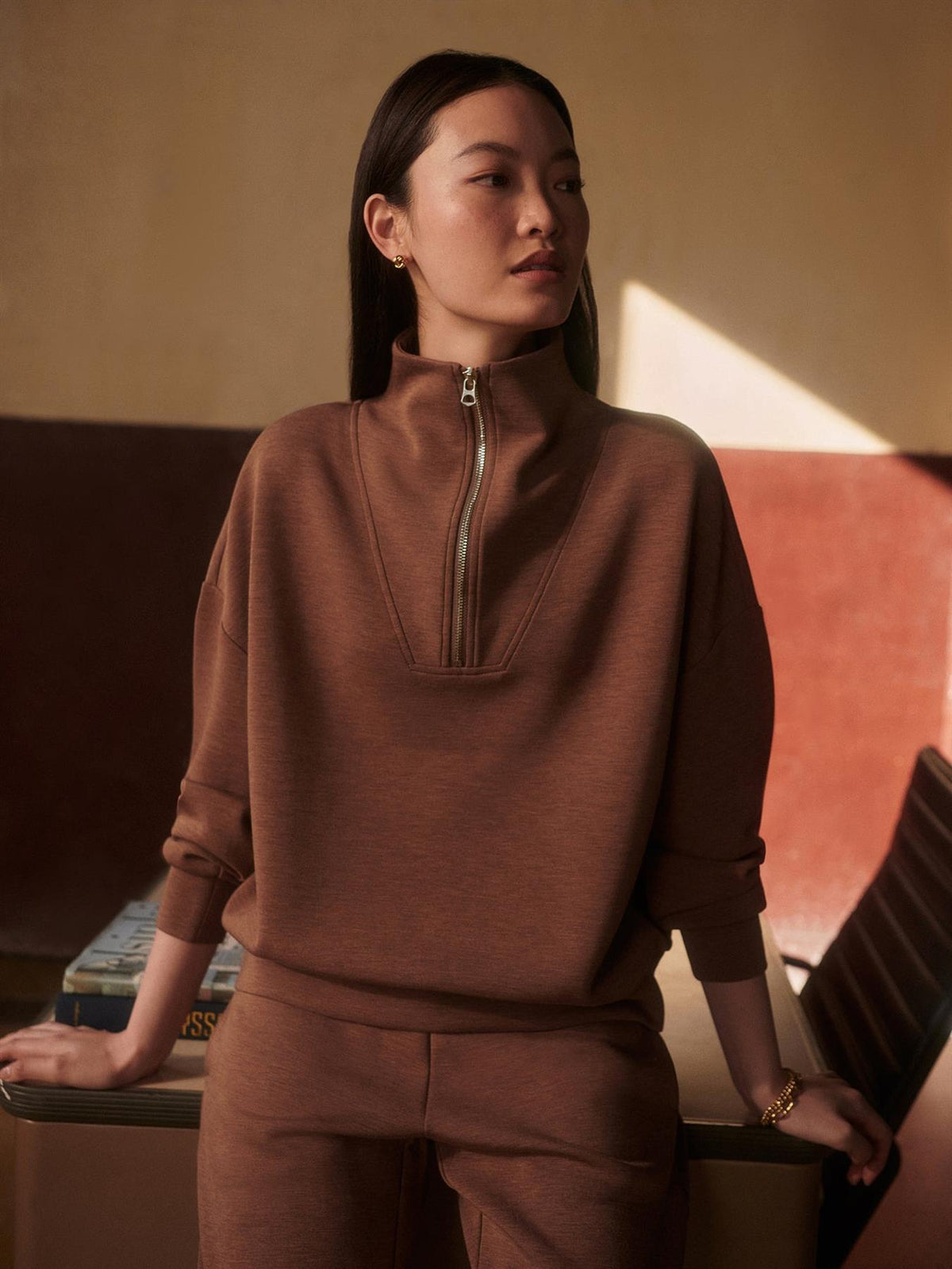 Hawley Half Zip Sweat Golden Bronze Marl