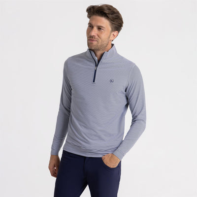 Perth Mini Stripe Quarter Zip Mid Layer Navy/White