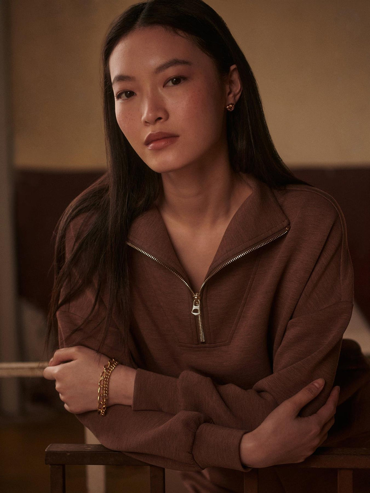 Hawley Half Zip Sweat Golden Bronze Marl