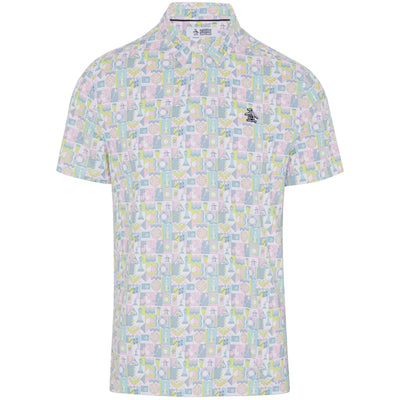 All-Over Novelty Grid Print Polo Bright White - SS24