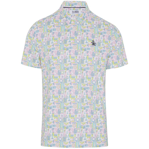 All-Over Novelty Grid Print Polo Bright White - SS24