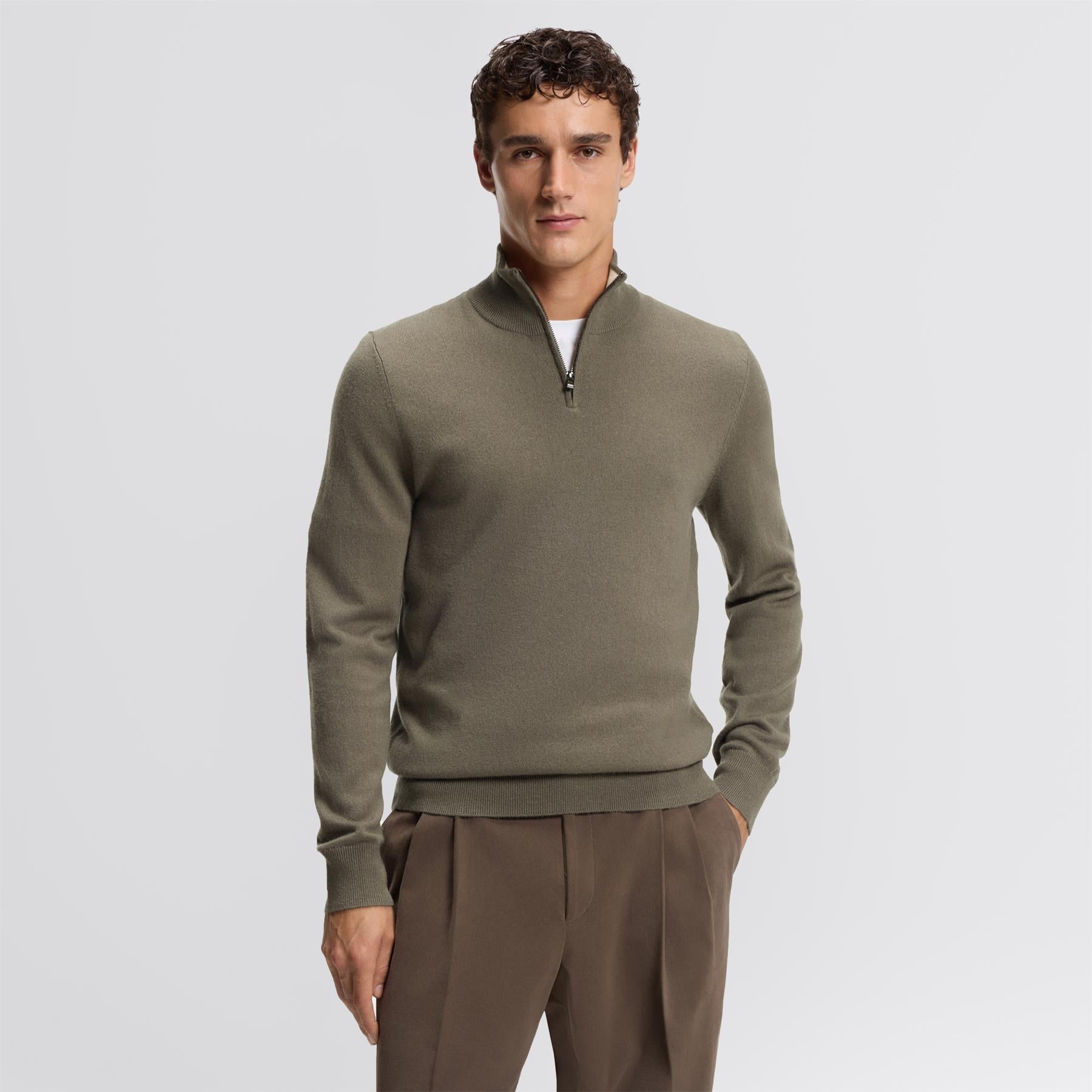 H-Hemarlo Wool Quarter Zip Open Brown