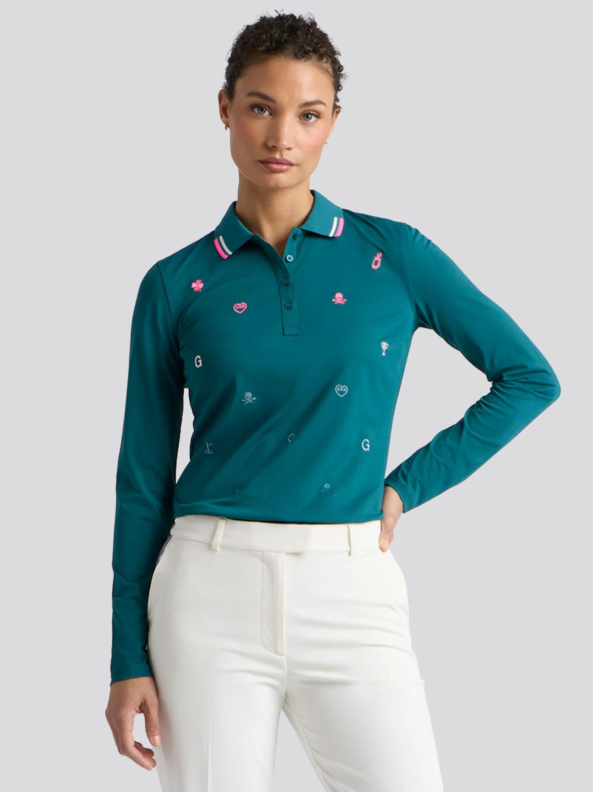 Icon Embroidered Tech Pique LS Polo Marine Teal
