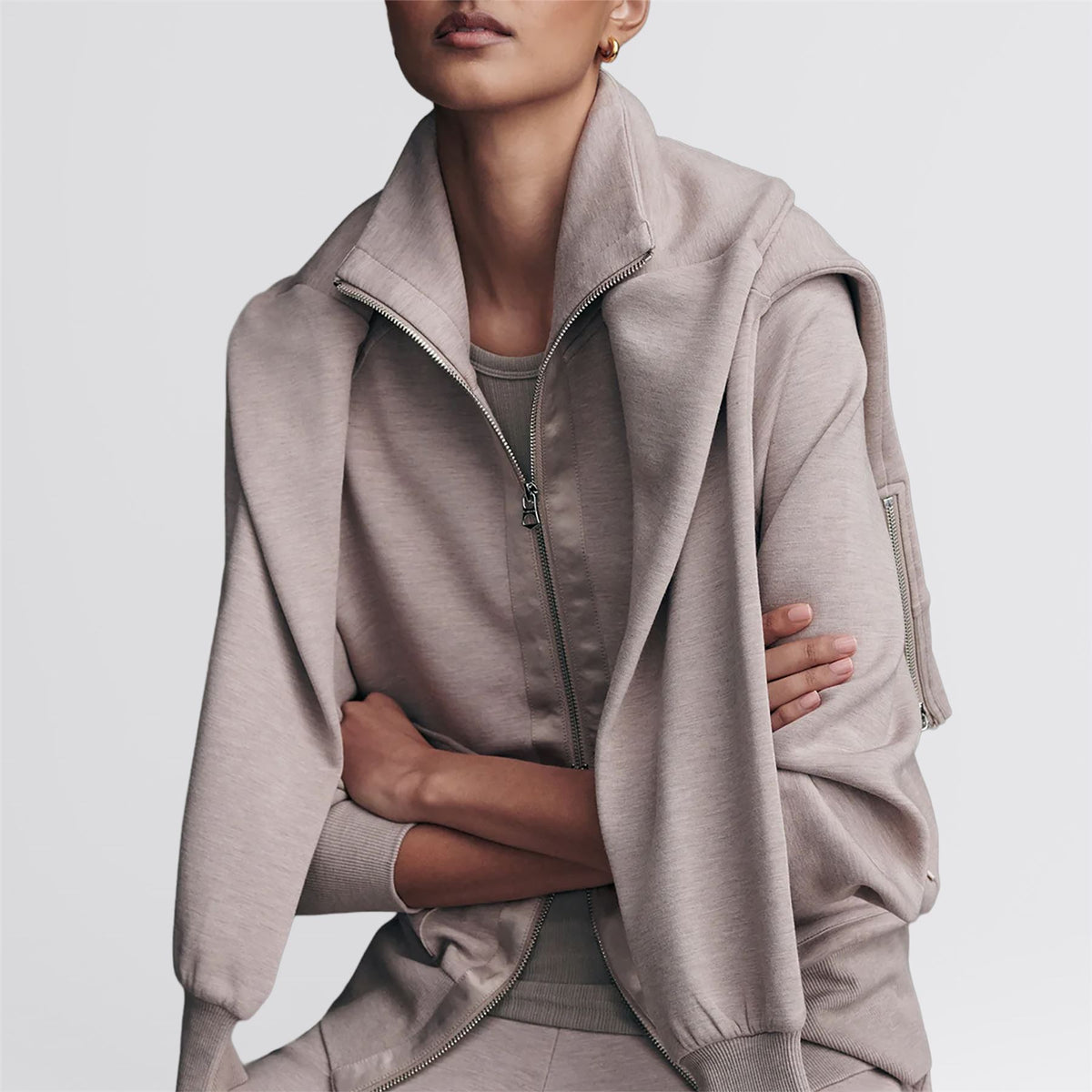 Roxbury Sweat Zip Through Taupe Marl
