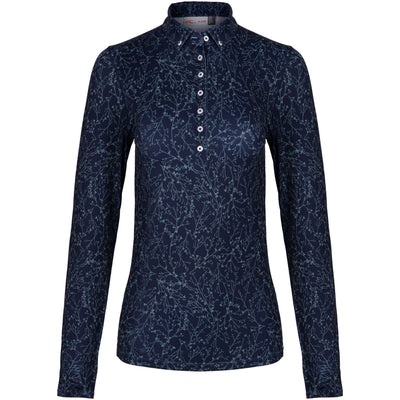 Damen Dana LS Sport Fit bedrucktes Poloshirt Atlanta Blue – AW23
