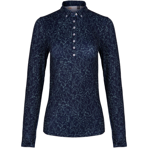 Damen Dana LS Sport Fit bedrucktes Poloshirt Atlanta Blue – AW23