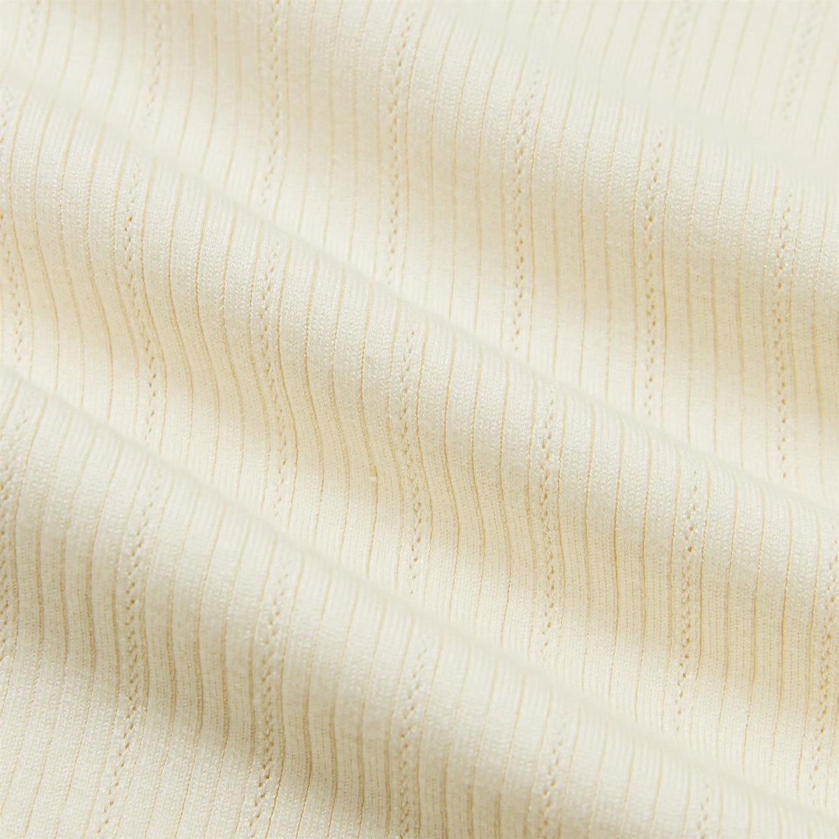 V Neck Pointelle Knit Polo Cream