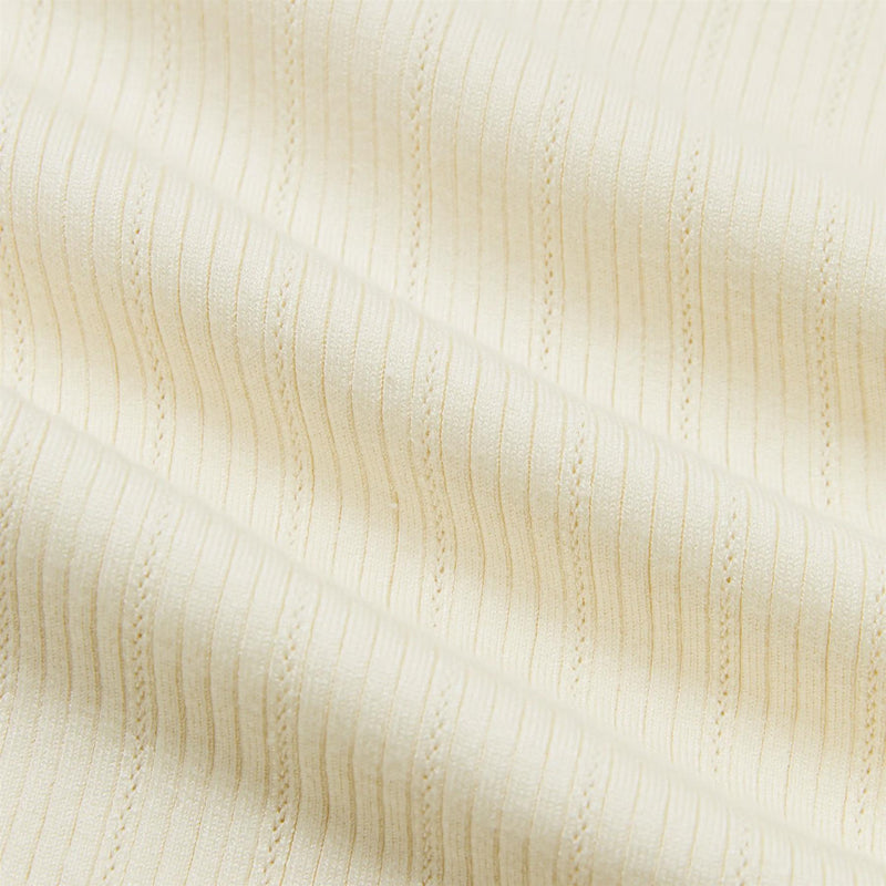 V Neck Pointelle Knit Polo Cream