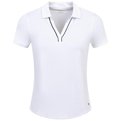 Damen Cloudspun Paspel-Poloshirt mit V-Ausschnitt Weiß – SS24