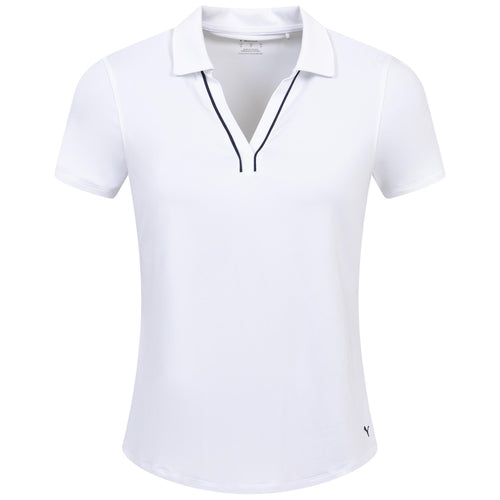 Damen Cloudspun Paspel-Poloshirt mit V-Ausschnitt Weiß – SS24