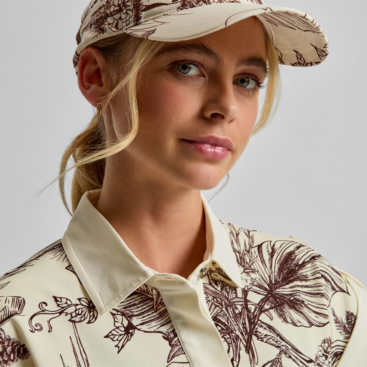 Sleeve Rolled Dress Brown Botanical