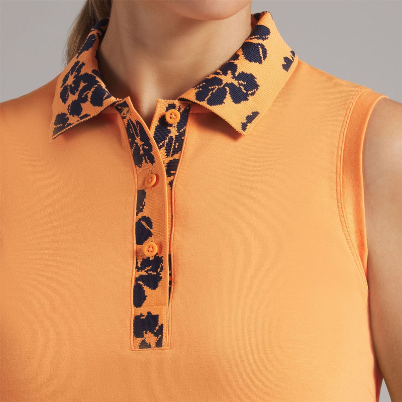 Modalon Floral Rib Sleeveless Polo Shirt Warm Melon Glow/Deep Navy