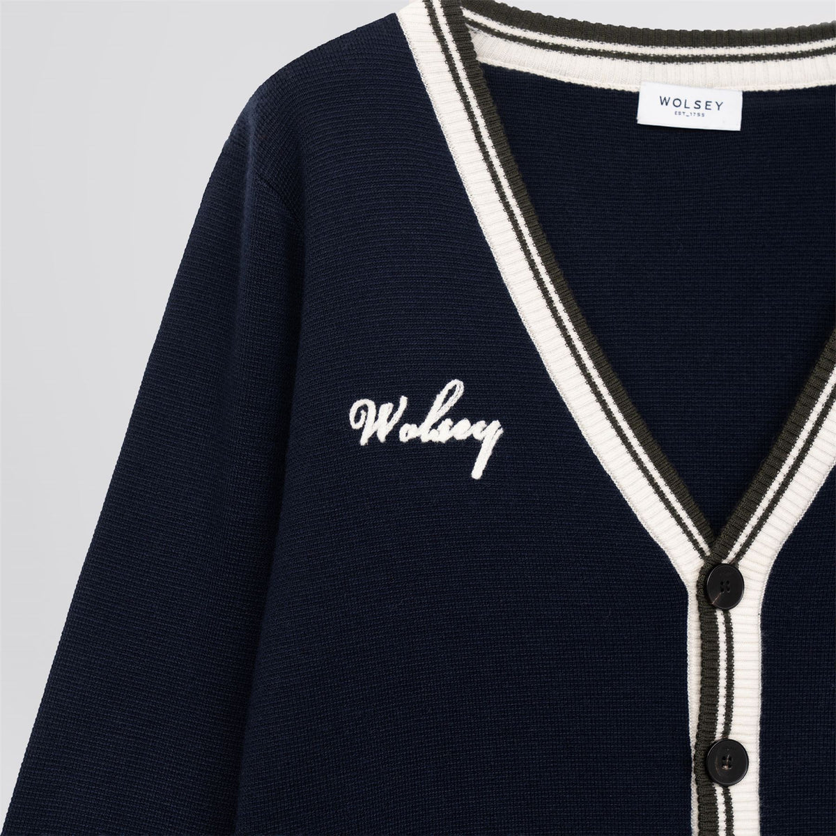Golf Club Merino Wool Cardigan Navy
