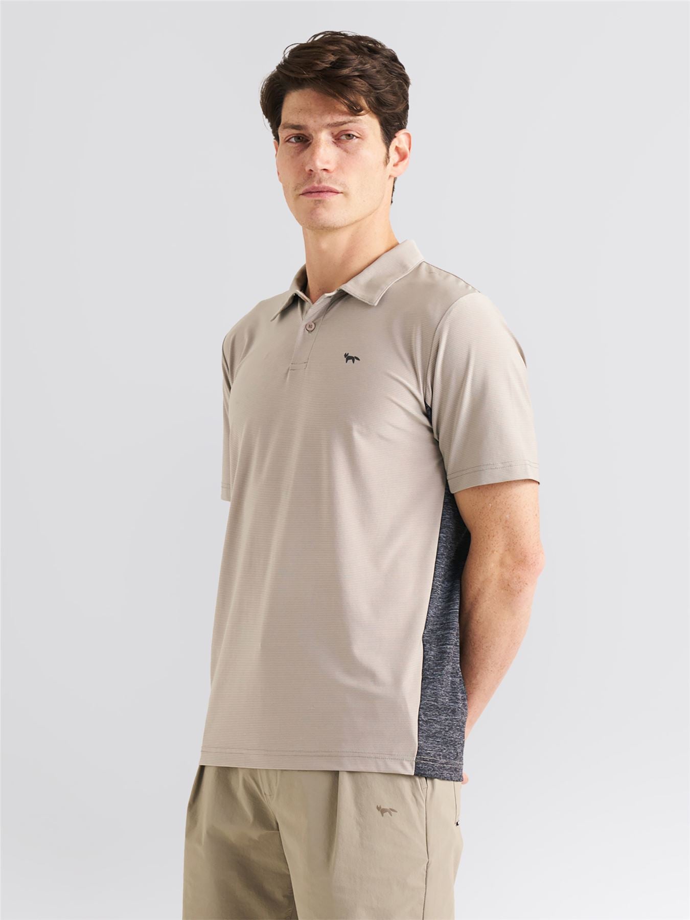 Panelled Mesh Polo Beige