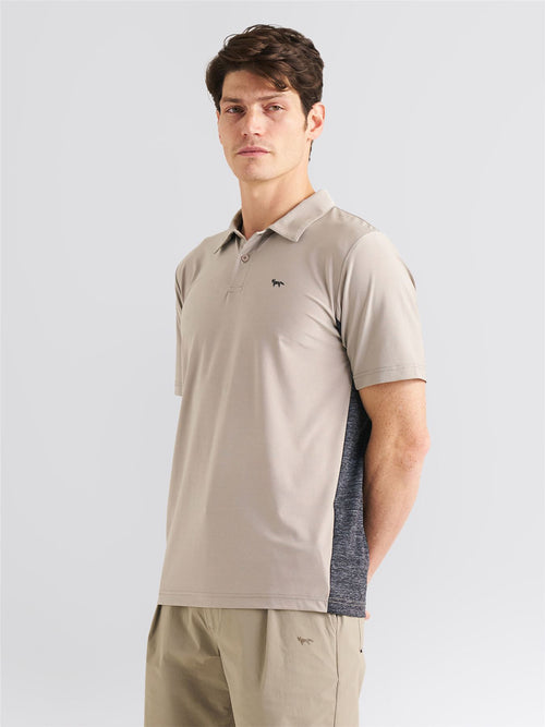 Panelled Mesh Polo Beige