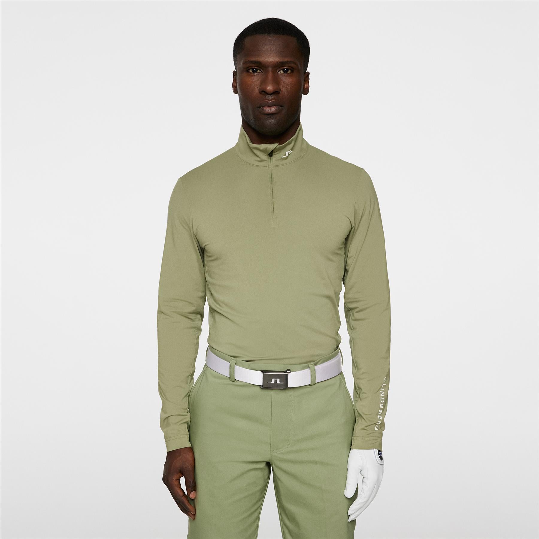 J.Lindeberg Tour Tech Quarter Zip Mid Layer Oil Green | TRENDYGOLF UK
