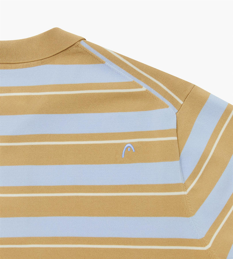 Striped Knit Polo Khaki/Cream/Blue