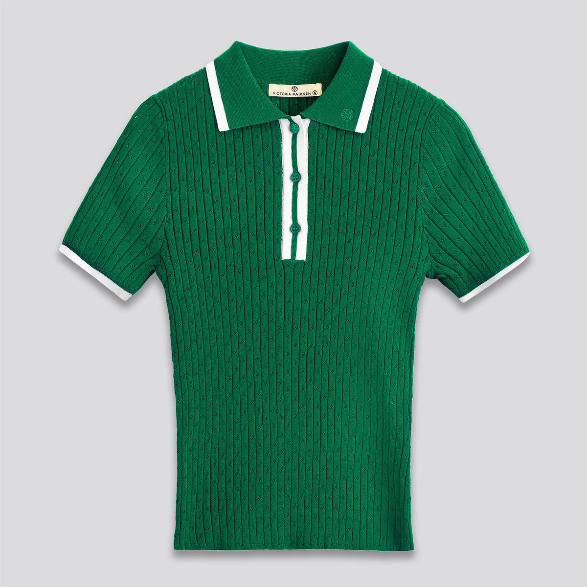 Jamie Pointelle Knit SS Button Down Polo Green
