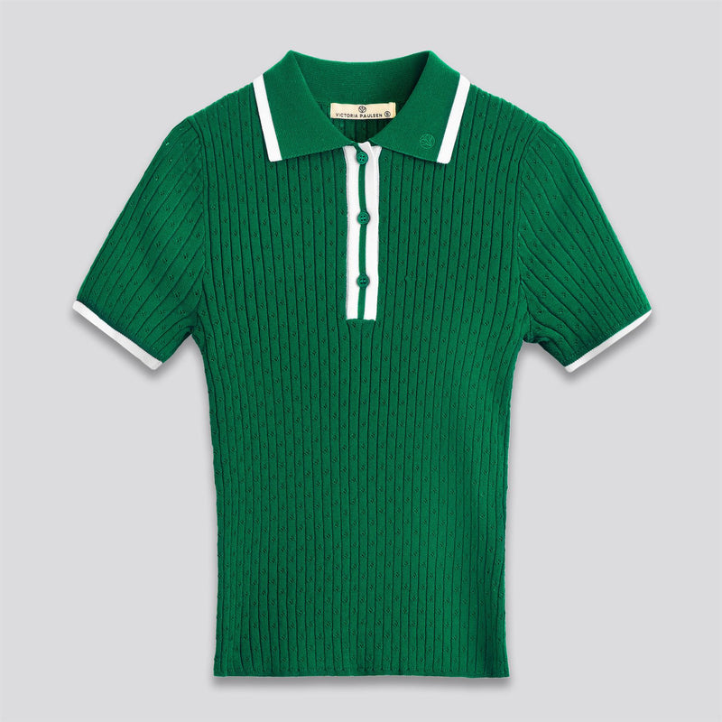 Jamie Pointelle Knit SS Button Down Polo Green
